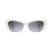 Chanel Cat Eye Sunglasses Acetate Glass Pearls & White Frame Grey Gradient Lenses International FIt
