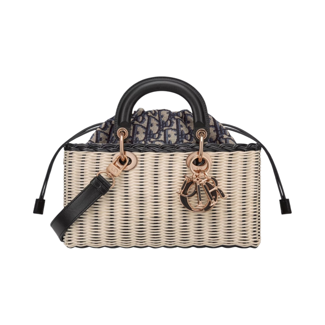 디올 미디움 레이디 D 조이 백 디올 오블리크 자카드 내츄럴 블랙 위커 블루(Dior Medium Lady D Joy Bag Dior Oblique Jacquard Natural Black Wicker Blue) - 1