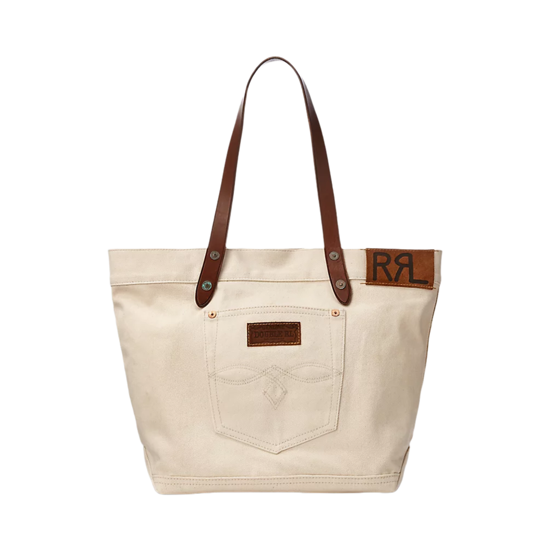 더블알엘 레더 트림 트윌 토트 그레이지(Double RL Leather Trim Twill Tote Greige)