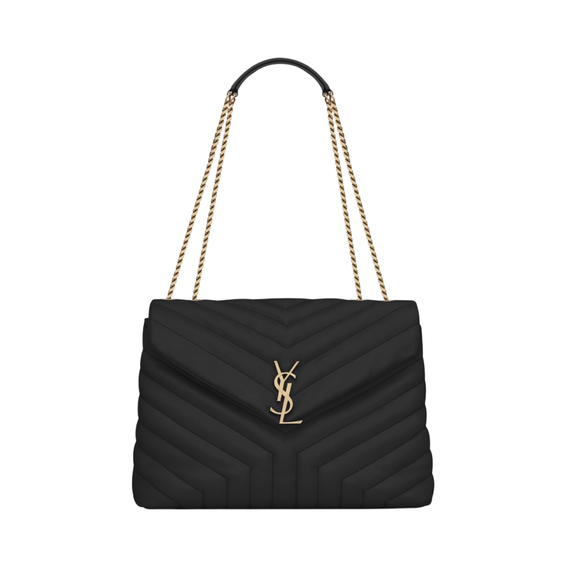574946-DV727-1000 Saint Laurent Bronze Monogram Loulou Medium Bag in Matelasse Y Leather Black