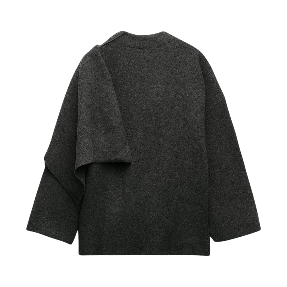 (W) 자라 어시메트리컬 스카프 크롭 니트 코트 그레이((W) Zara Cropped Knit Coat With Asymmetrical Scarf Gray) - 2