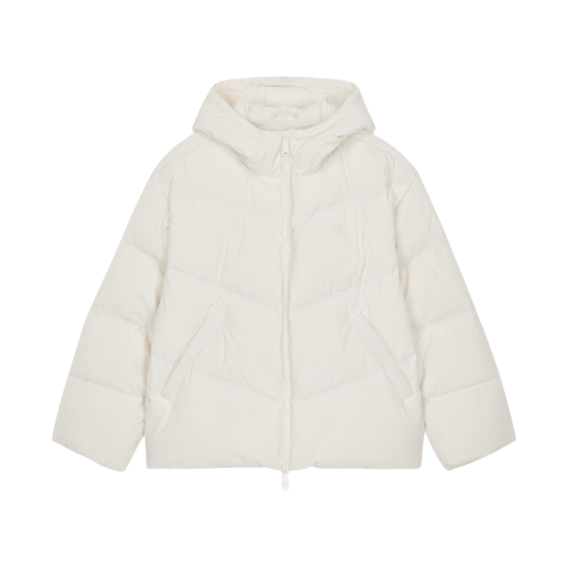 (W) 캘빈 클라인 매트 글로시 힙 커버 랭스 다운 푸퍼 화이트((W) Calvin Klein Matte Glossy Hip Cover Length Down Puffer White)