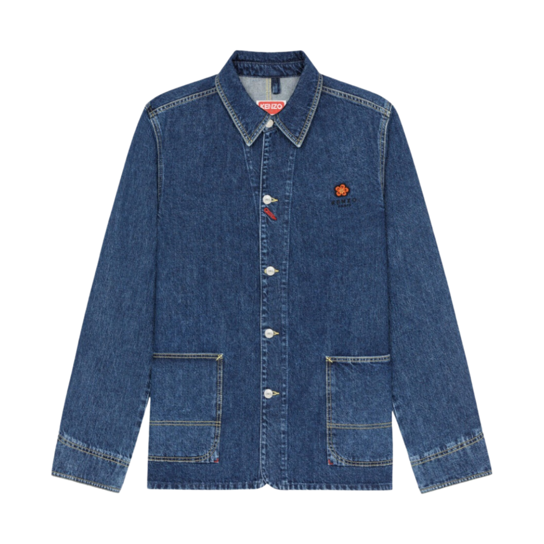 FC55DV101CEB-76 Kenzo Boke Flower Crest Denim Workwear Jacket Navy Blue