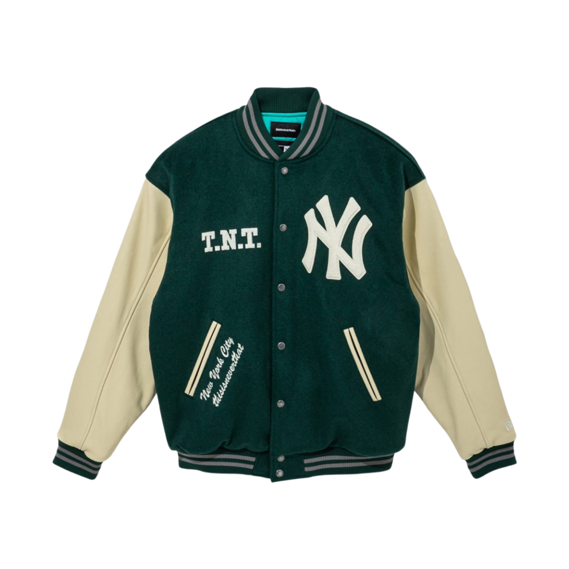디스이즈네버댓 x 뉴에라 x MLB 뉴욕 양키스 바시티 자켓 다크 그린(thisisneverthat x New Era x MLB New York Yankees Varsity Jacket Dark Green)