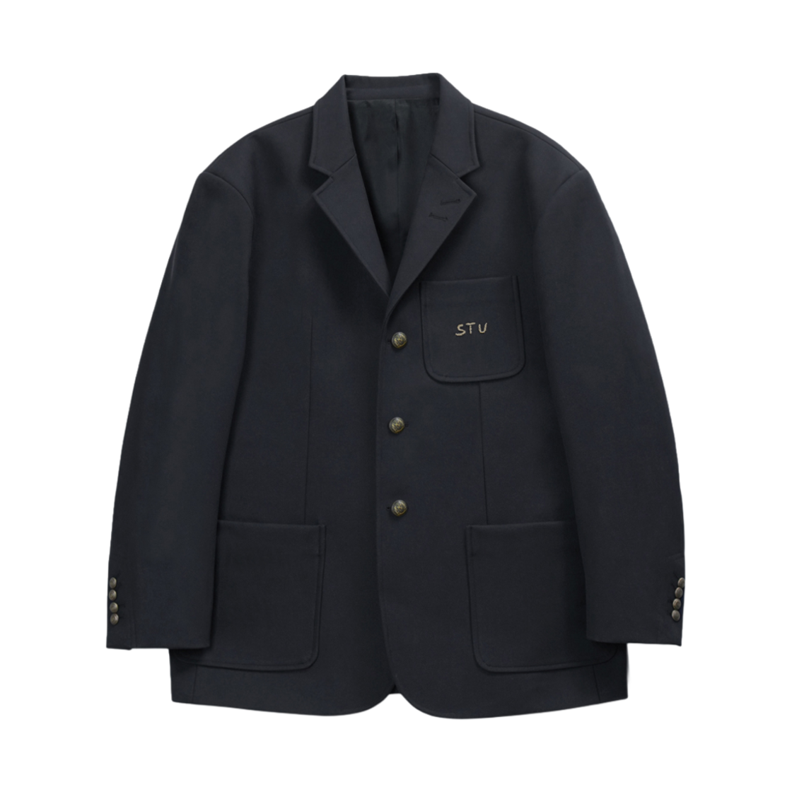 에스티유 3버튼 울 핸드 스티치 블레이져 네이비