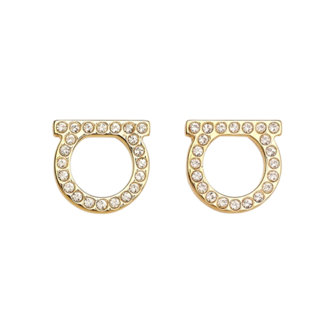 (W) 페라가모 간치니 크리스탈 라지 이어링 브래스 글래스 & 골드((W) Ferragamo Gancini Crystals Large Earrings Brass Glass & Gold)