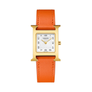 Hermes Heure H Watch Small Orange Swift Strap & Yellow Gold Steel