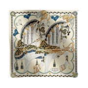 (W) Hermes Harnais de Coeur Scarf 90 Creme Marine Gold