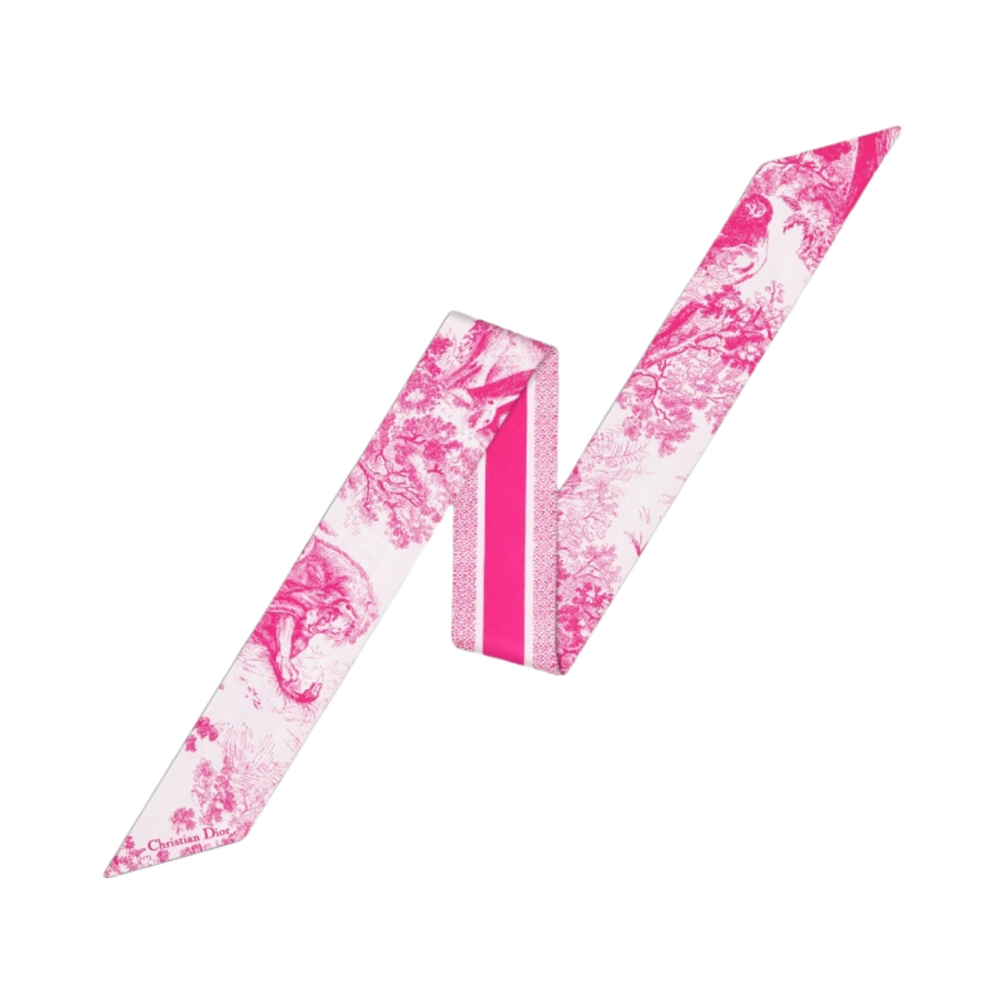 (W) 디올 트왈 드 주이 소바쥬 미차 스카프 실크 트윌 아이보리 플로레센트 핑크((W) Dior Toile de Jouy Sauvage Mitzah Scarf Silk Twill Ivory Fluorescent Pink) - 1