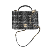 Chanel Small Flap Bag with Top Handle Tweed Lambskin & Gold Black White