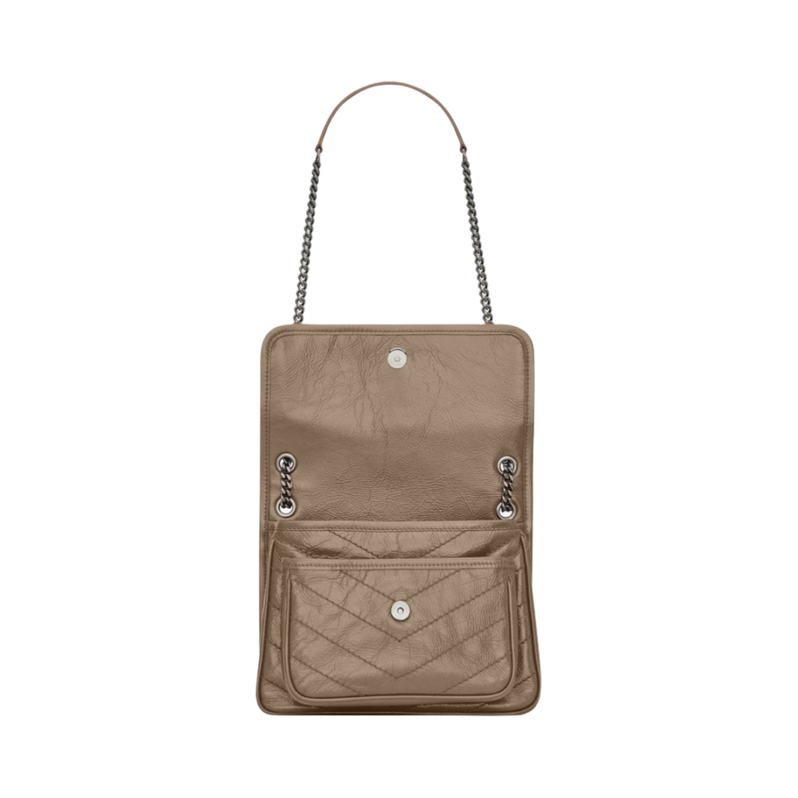 생로랑 크링클 빈티지 레더 모노그램 니키 베이비백 실버 체인 스트랩 더스티 그레이(Saint Laurent Monogram Niki Baby Bag with Silver Chain Strap in Crinkled Vintage Leather Dusty Gray) - 2