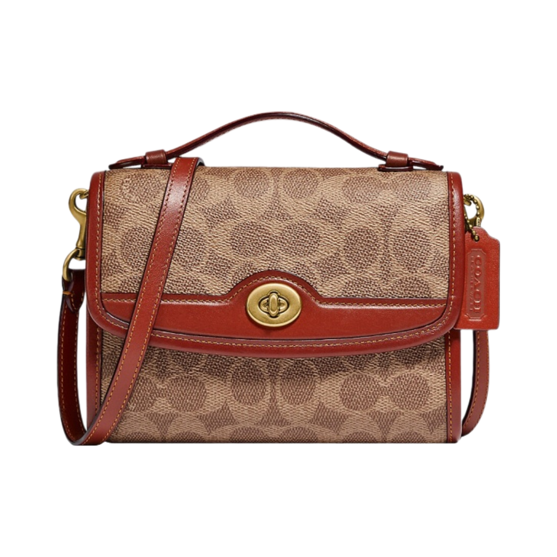 코치 킵 턴락 크로스바디백 시그니쳐 캔버스 탄 러스트(Coach Kip Turnlock Crossbody Bag in Signature Canvas Tan Rust) - 1
