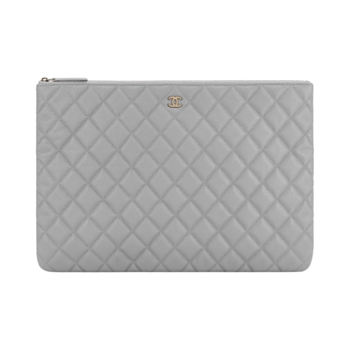 샤넬 클래식 라지 파우치 그레인드 샤이니 카프스킨 & 골드 메탈 그레이(Chanel Large Classic Pouch Grained Shiny Calfskin & Gold Grey) - 1