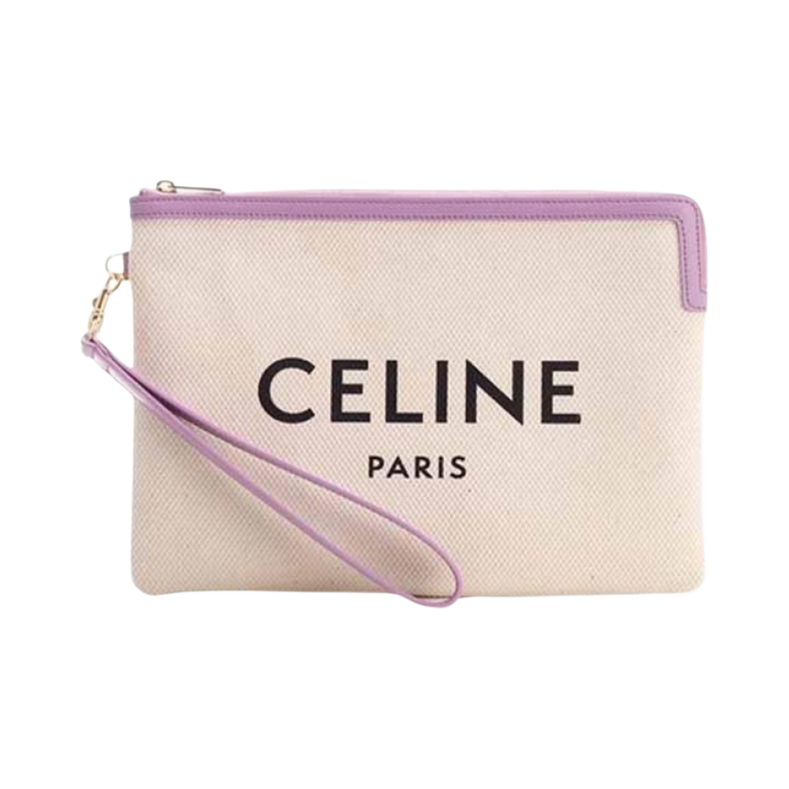 셀린느 텍스타일 셀린느 프린트 & 카프스킨 스트랩 스몰 파우치 모브