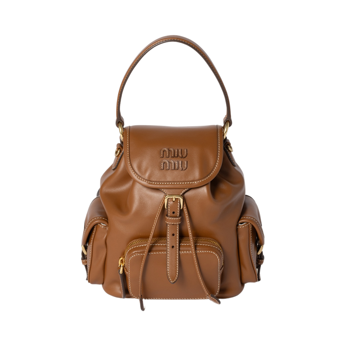 5BZ043-2CRW-F0046 Miu Miu Leather Backpack Cognac