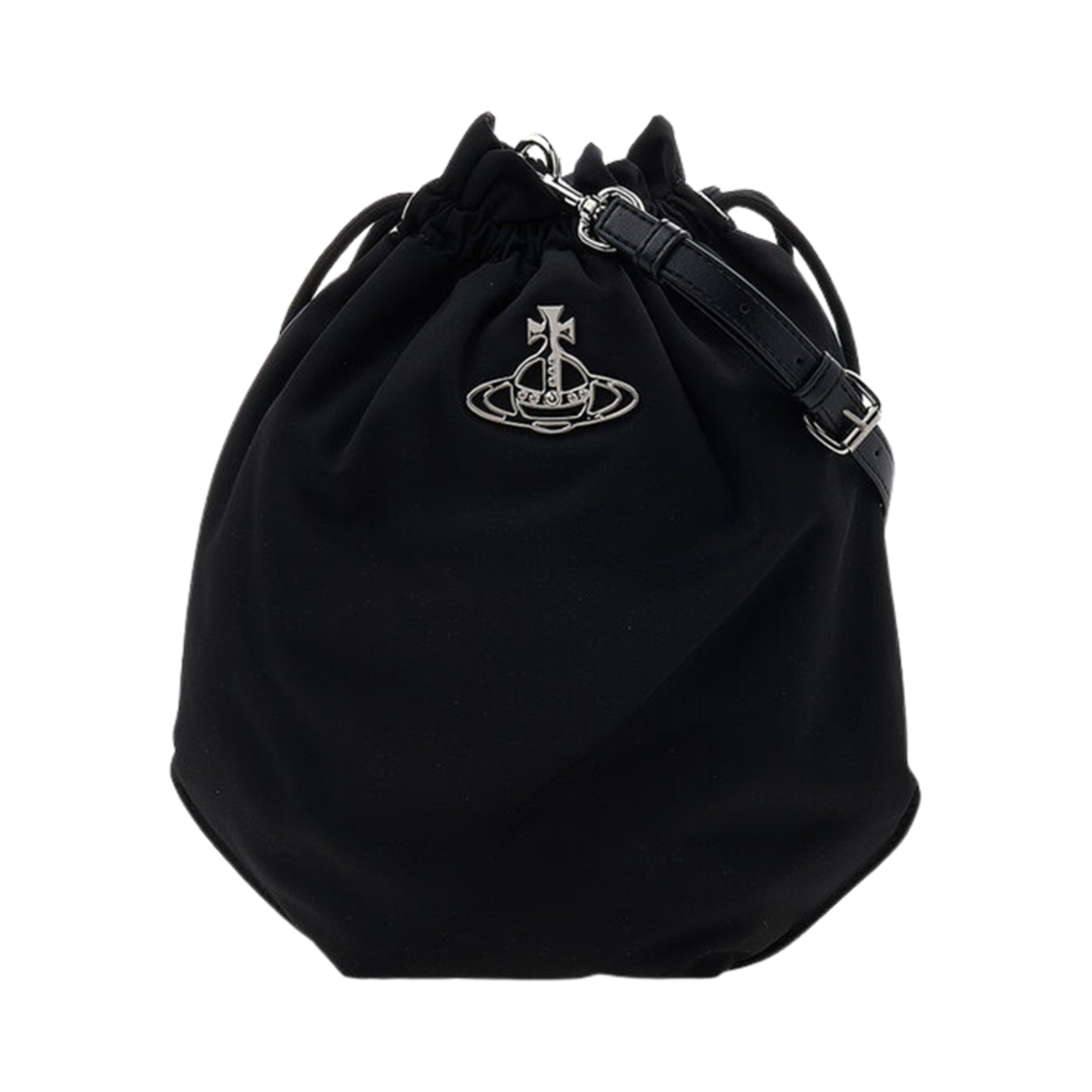 57010001U-W001Y-N401 Vivienne Westwood Logo Plaque Drawstring Shoulder Bag Black