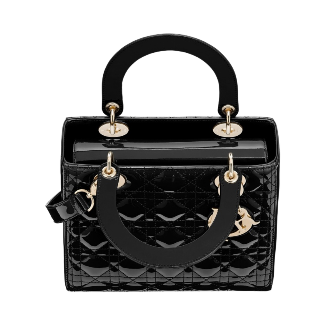 디올 미디움 레이디백 페이턴트 까나쥬 카프스킨 블랙 페일 골드(Dior Medium Lady Bag Patent Cannage Calfskin Black Pale Gold) - 3