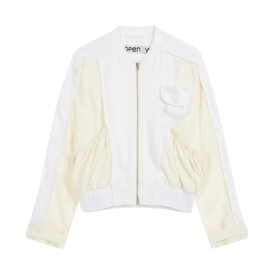 오픈 Yy 리넨 패널드 봄버 화이트(Open Yy Linen Paneled Bomber White)