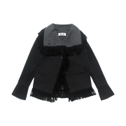 WET TAG High Neck Fringe Cotton Jacket Black