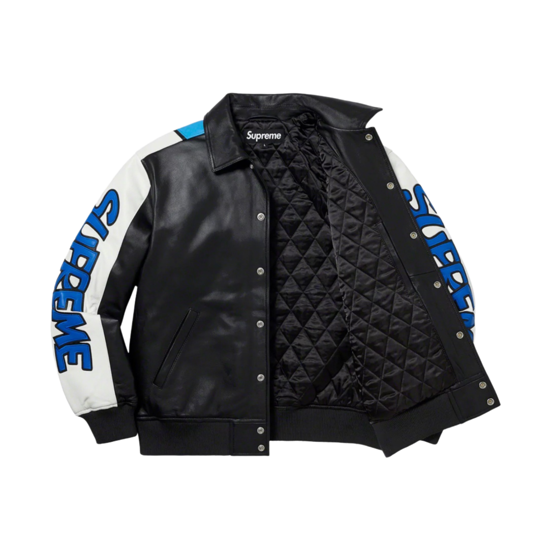 슈프림 스머프 레더 바시티 자켓 블랙 - 20FW(Supreme Smurfs Leather Varsity Jacket Black - 20FW) - 3