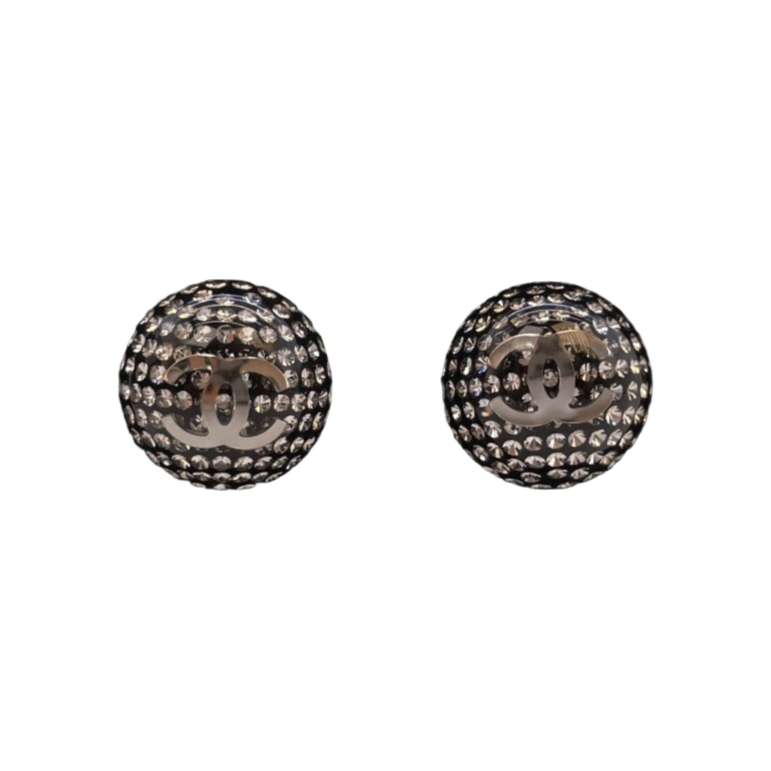 (W) 샤넬 이어링 메탈 레진 디아만테 & 실버 블랙 크리스탈((W) Chanel Earrings Metal Resin Diamantes & Silver Black Crystal) - 1