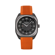 Hermes H08 Watch Extra Large Orange Rubber Strap & Black Satin Brushed Titanium Coated with Matte Black DLC