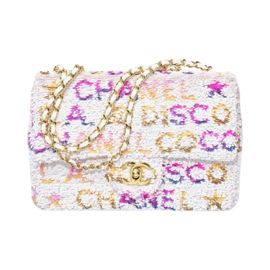샤넬 스몰 플랩백 시퀸 골드 메탈 & 화이트 옐로우 핑크 블루(Chanel Small Flap Bag Sequins Gold Metal & White Yellow Pink Blue) - 1