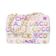 Chanel Small Flap Bag Sequins Gold Metal & White Yellow Pink Blue