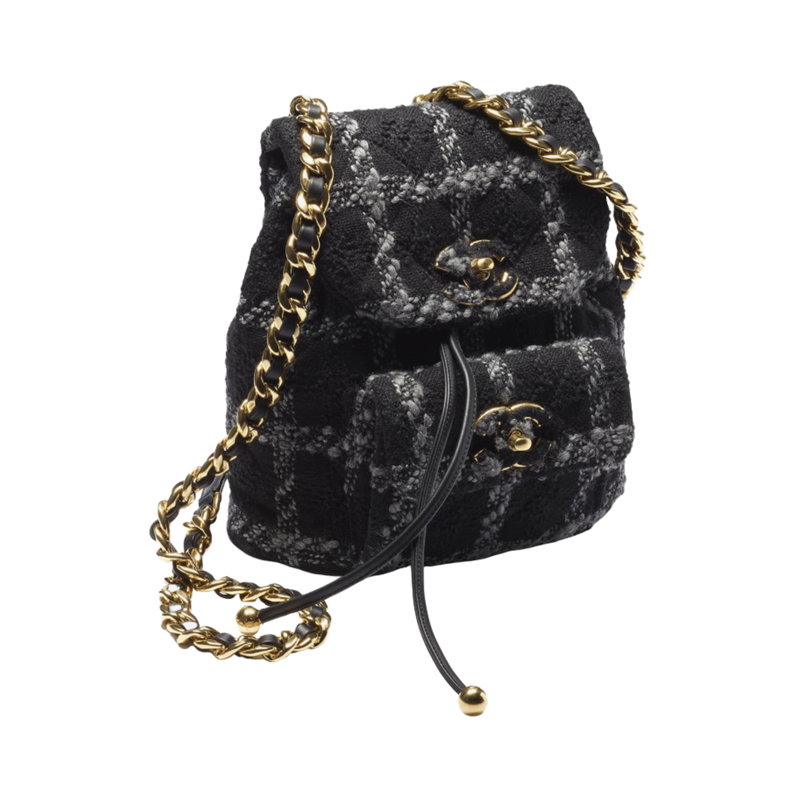 샤넬 백팩 울 트위드 & 골드 메탈 블랙 그레이(Chanel Backpack Wool Tweed & Gold Black Grey) - 2