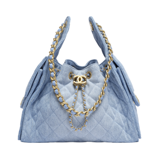 Chanel 25 Small Handbag Washed Denim & Gold Blue