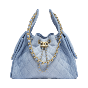 Chanel 25 Small Handbag Washed Denim & Gold Blue