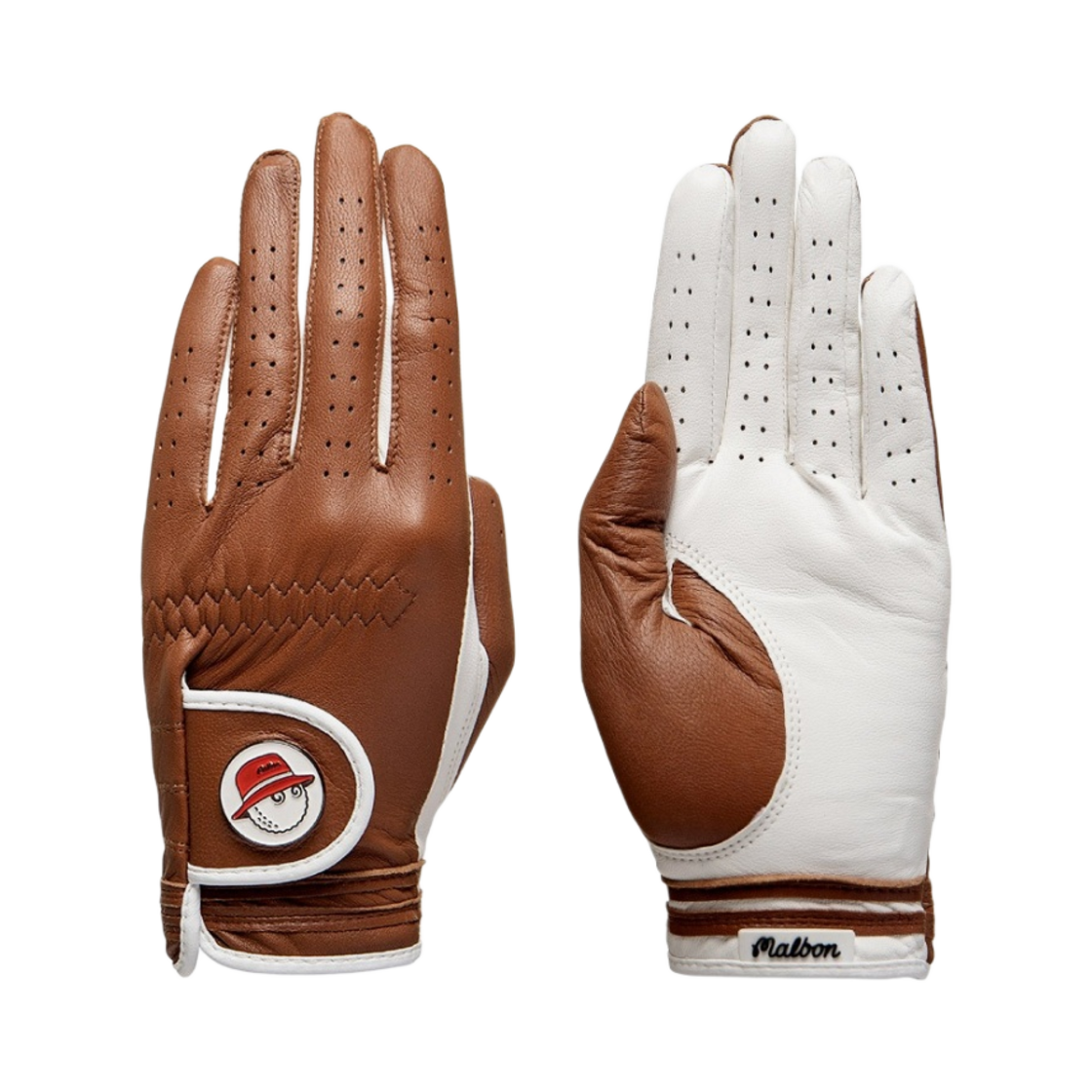 (W) 말본 골프 버킷 레더 글러브 어 페어 브라운((W) Malbon Golf Buckets Leather Glove A Pair Brown)