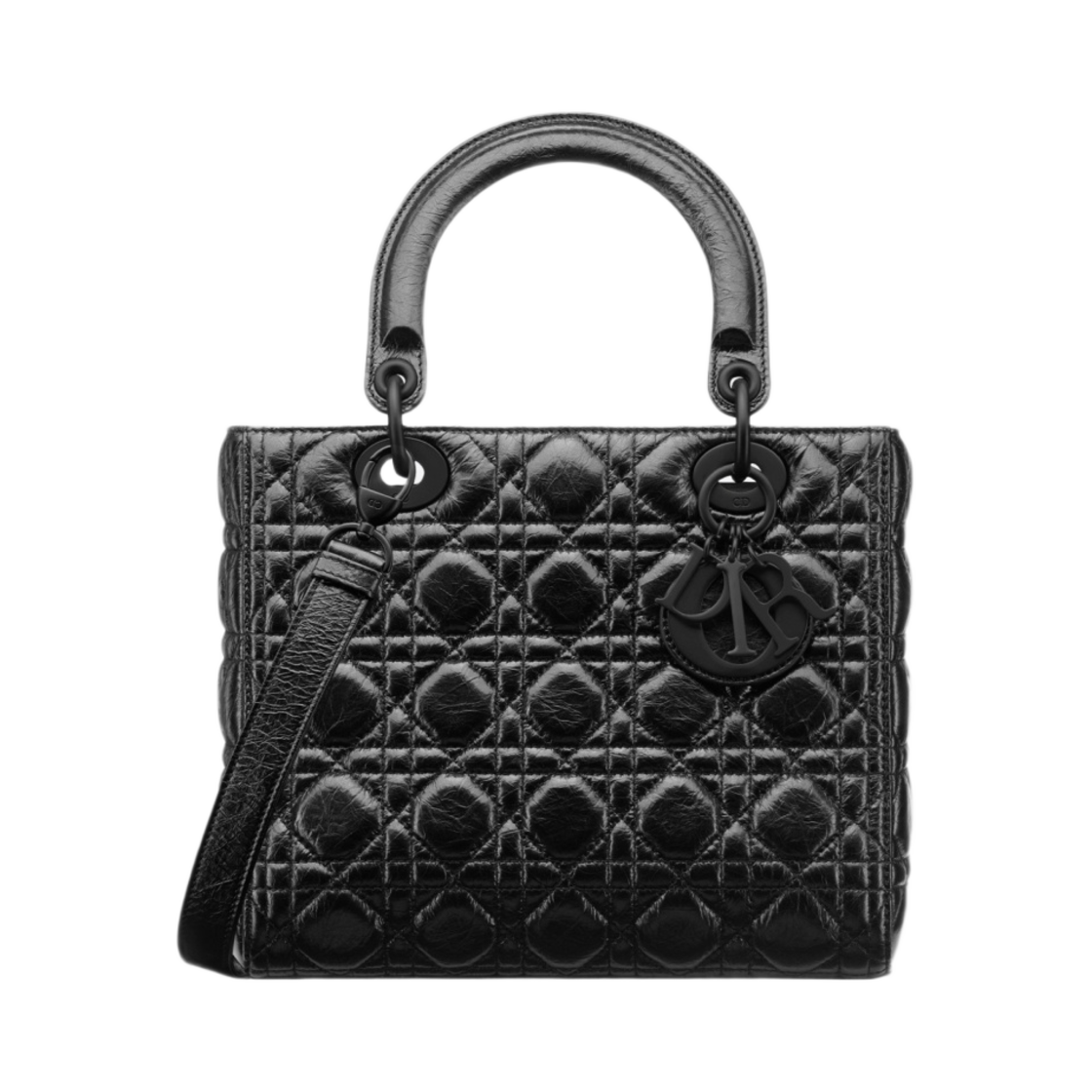 디올 미디움 레이디 백 크링클 까나쥬 카프스킨 블랙(Dior Medium Lady Bag Crinkled Cannage Calfskin Black) - 1