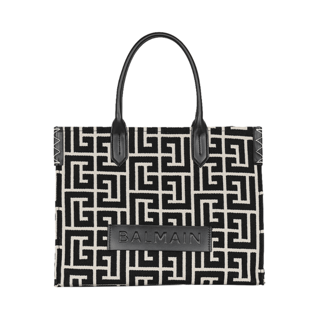 DN1FF819TJDCGFE Balmain B-Army Monogram Jacquard and Leather Tote Bag Black
