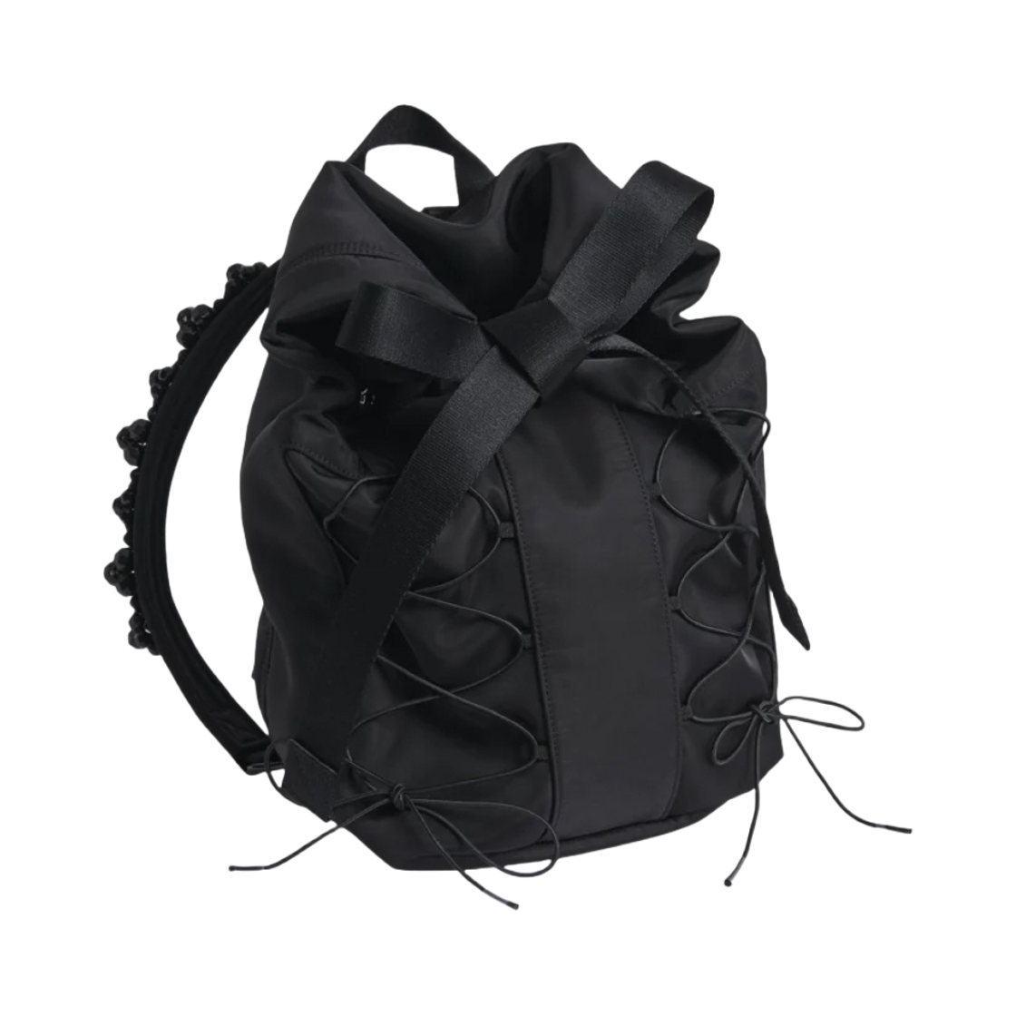 BAG155E-0761 Simone Rocha Beaded Lace Up Military Backpack Black Jet