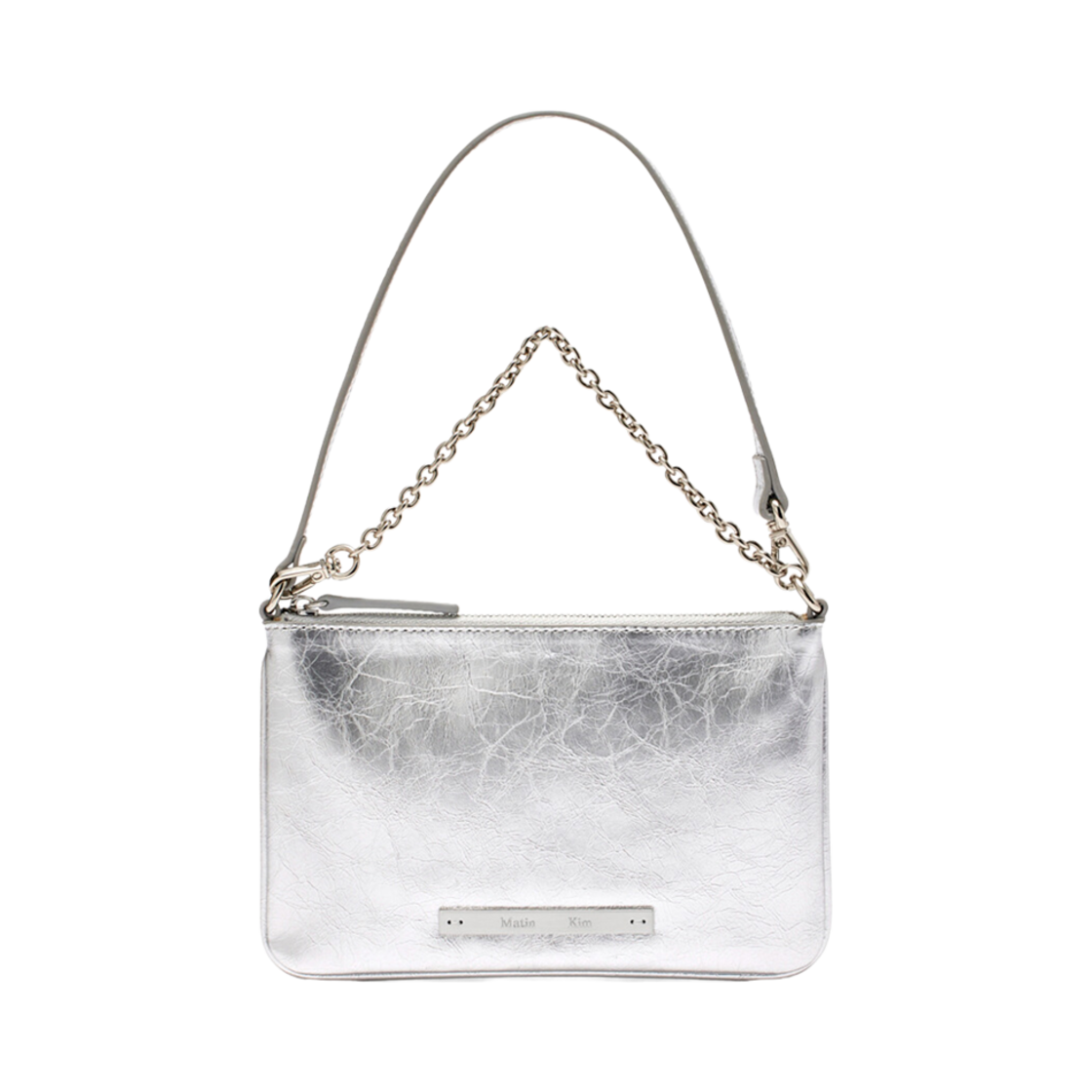 마뗑킴 글로시 레더 마이크로 백 실버(Matin Kim Glossy Leather Micro Bag Silver)