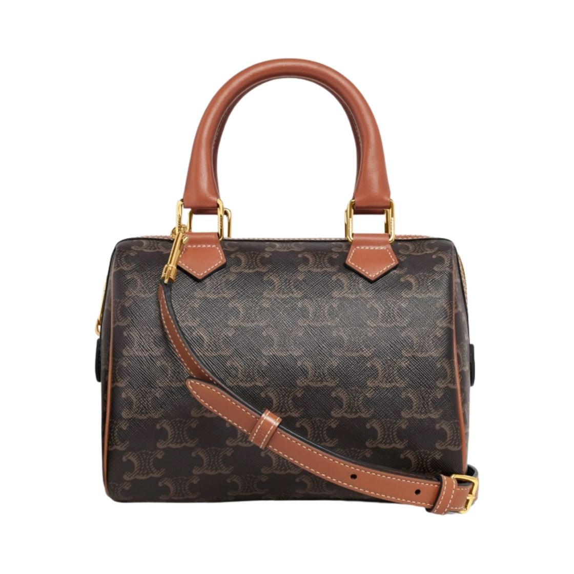 셀린느 트리옹프 캔버스 & 카프스킨 스몰 보스턴백 탄