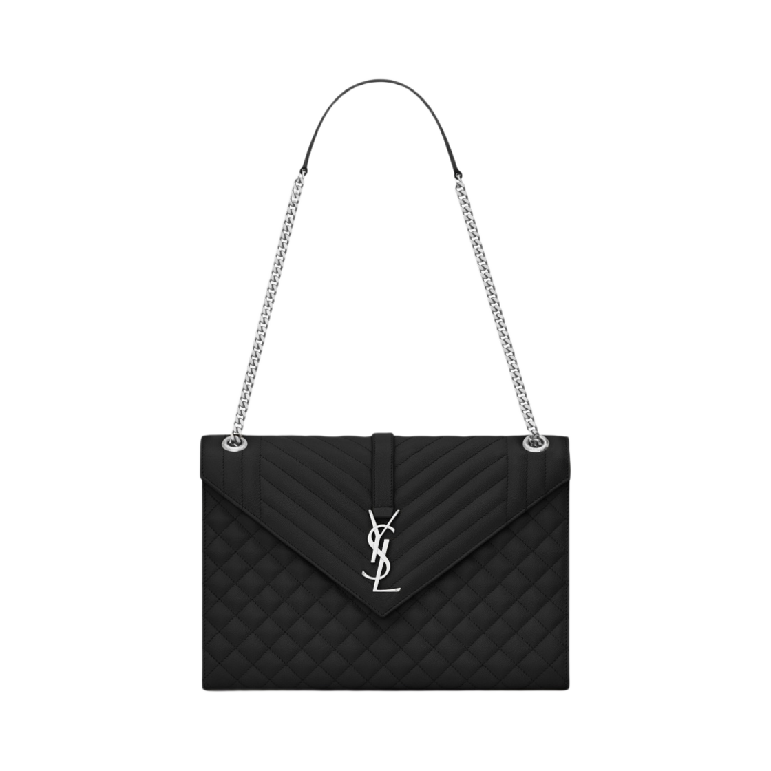 생로랑 엔벨로프 라지 백 믹스 마틀라세 그레인 드 뿌드르 엠보스 레더 느와르(Saint Laurent Envelope Large Bag In Mix Matelasse Grain De Poudre Embossed Leather Noir) - 1