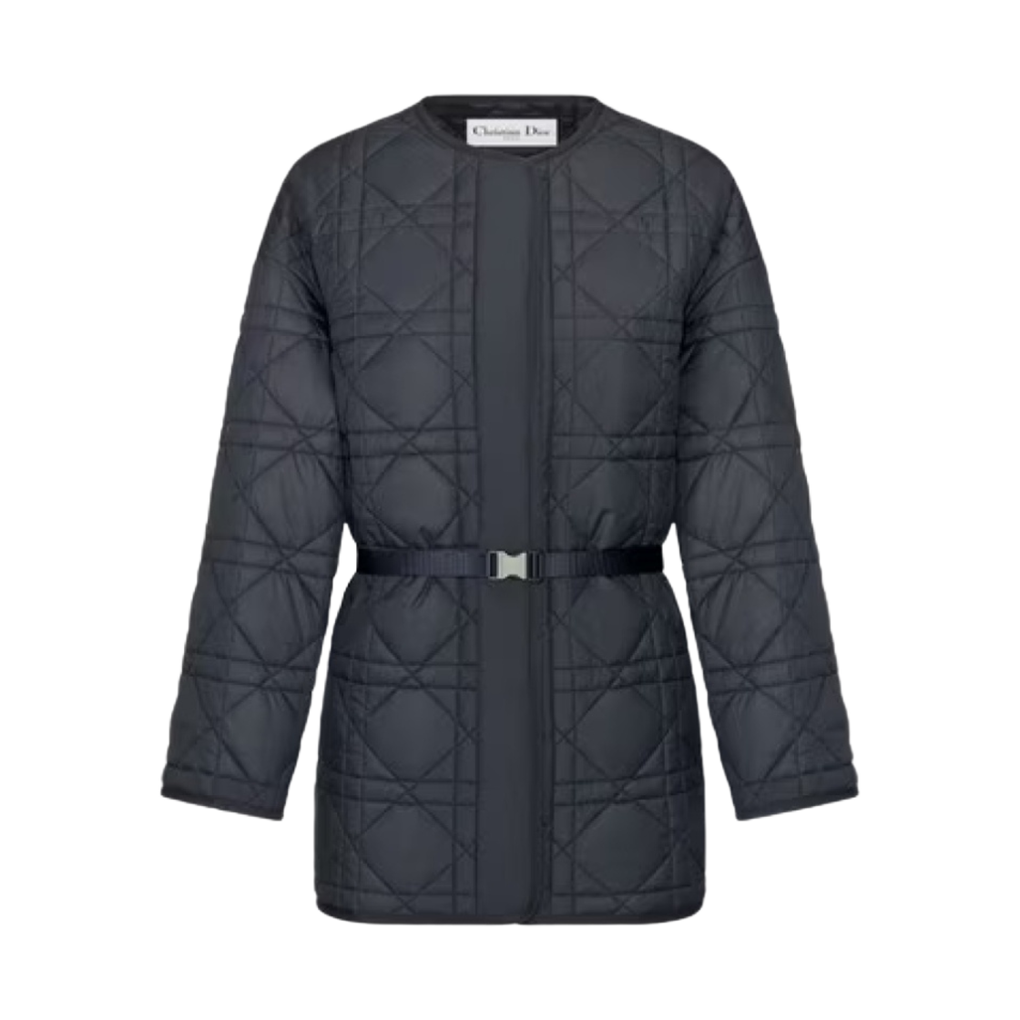 (W) 디올 매크로까나쥬 벨트 피코트 퀼트 테크니컬 태피터 네이비 블루((W) Dior Macrocannage Belted Peacoat Quilted Technical Taffeta Navy Blue) - 1