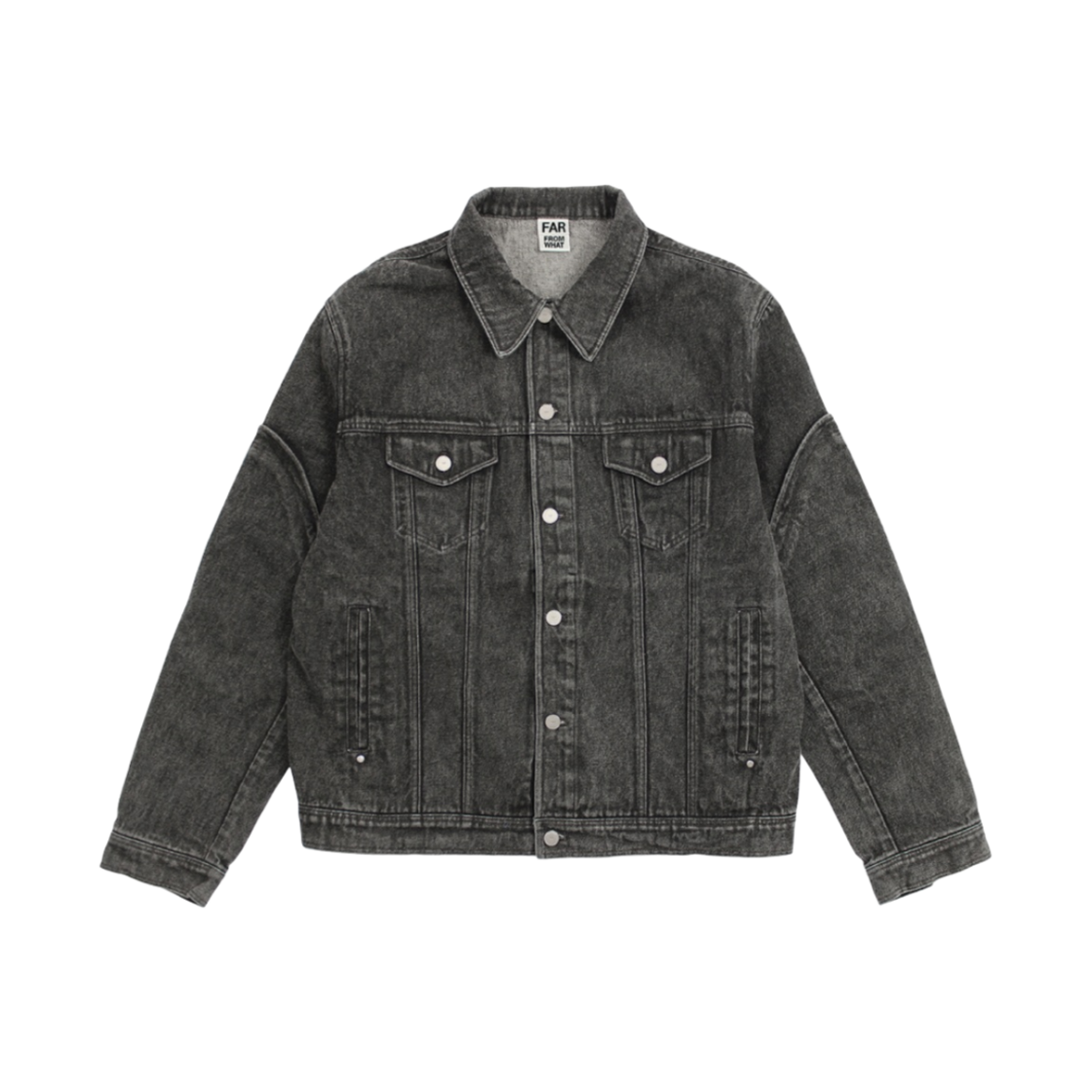 - Farfromwhat Circle Washed Denim Jacket Black