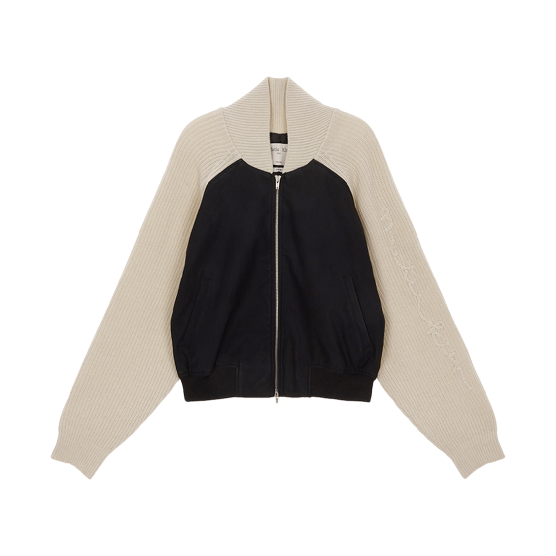 (W) 마뗑킴 니트 믹스드 레더 점퍼 블랙((W) Matin Kim Knit Mixed Leather Jumper Black) - 1