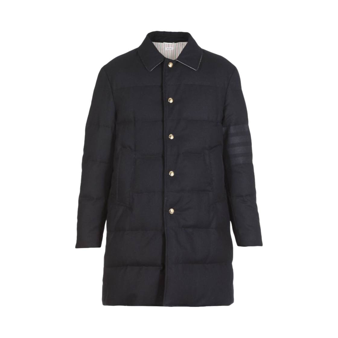 톰브라운 토날 사선 스트라이프 플란넬 울 다운 코트 네이비(Thom Browne Tonal 4-Bar Stripe Flannel Wool Down Coat Navy) - 1