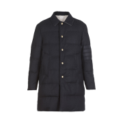 Thom Browne Tonal 4-Bar Stripe Flannel Wool Down Coat Navy
