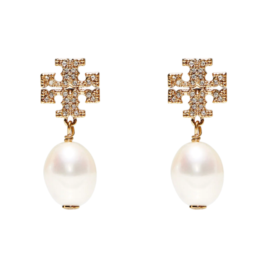 60525-137 (W) Tory Burch Kira Pave Pearl Drop Earring Tory Gold Pearl