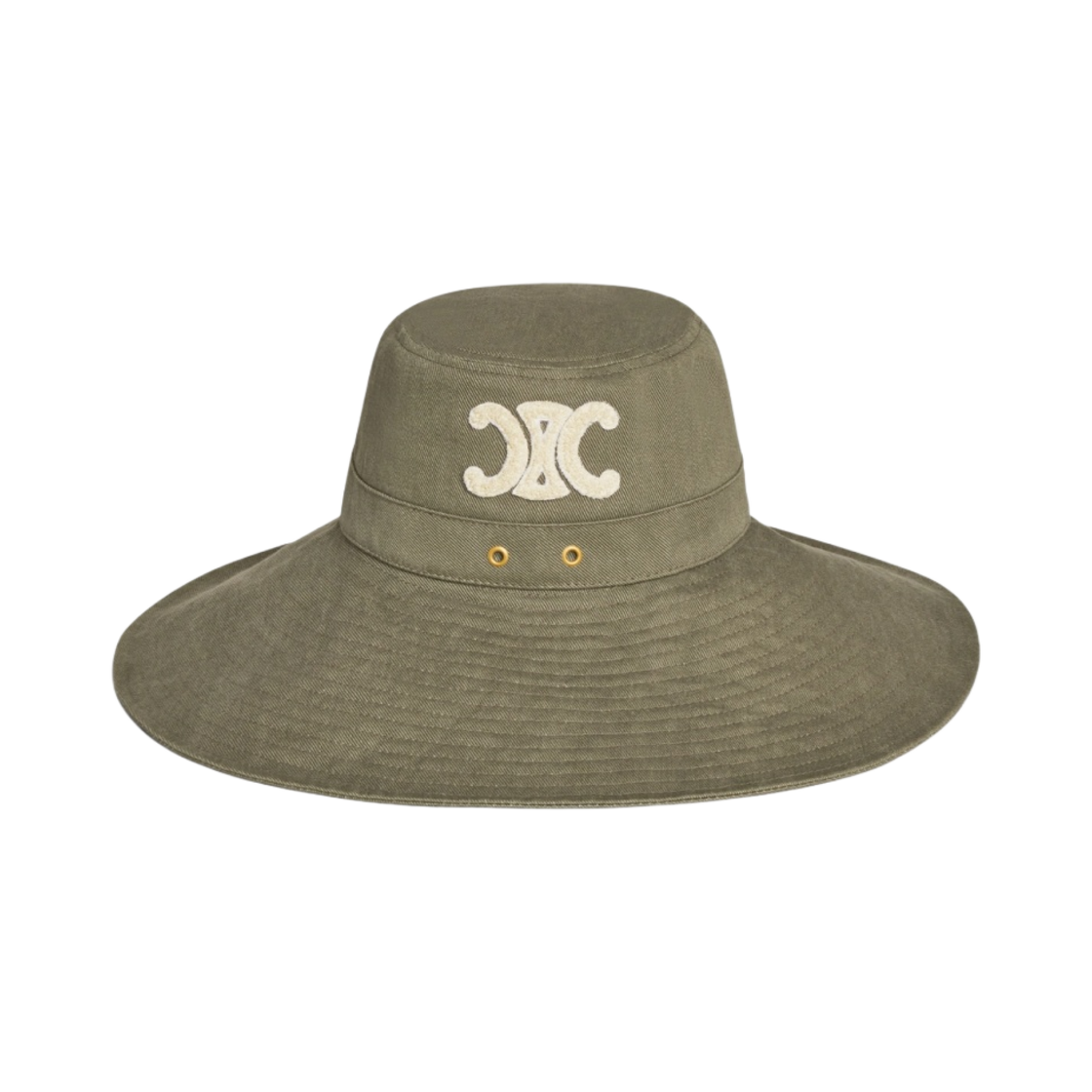 (W) 셀린느 워시드 코튼 개버딘 트리옹프 패치 오버사이즈 워킹햇 카키((W) Celine Oversized Walking Hat with Triomphe Patch in Washed Cotton Gabardine Khaki) - 1