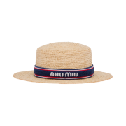 (W) Miu Miu Raffia Hat Beige Blue