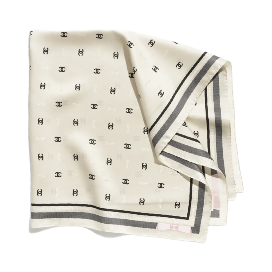 (W) 샤넬 스퀘어 스카프 자카드 실크 트윌 & 에크루 블랙 라이트 핑크((W) Chanel Square Scarf Jacquard Silk Twill & Ecru Black Light Pink) - 1