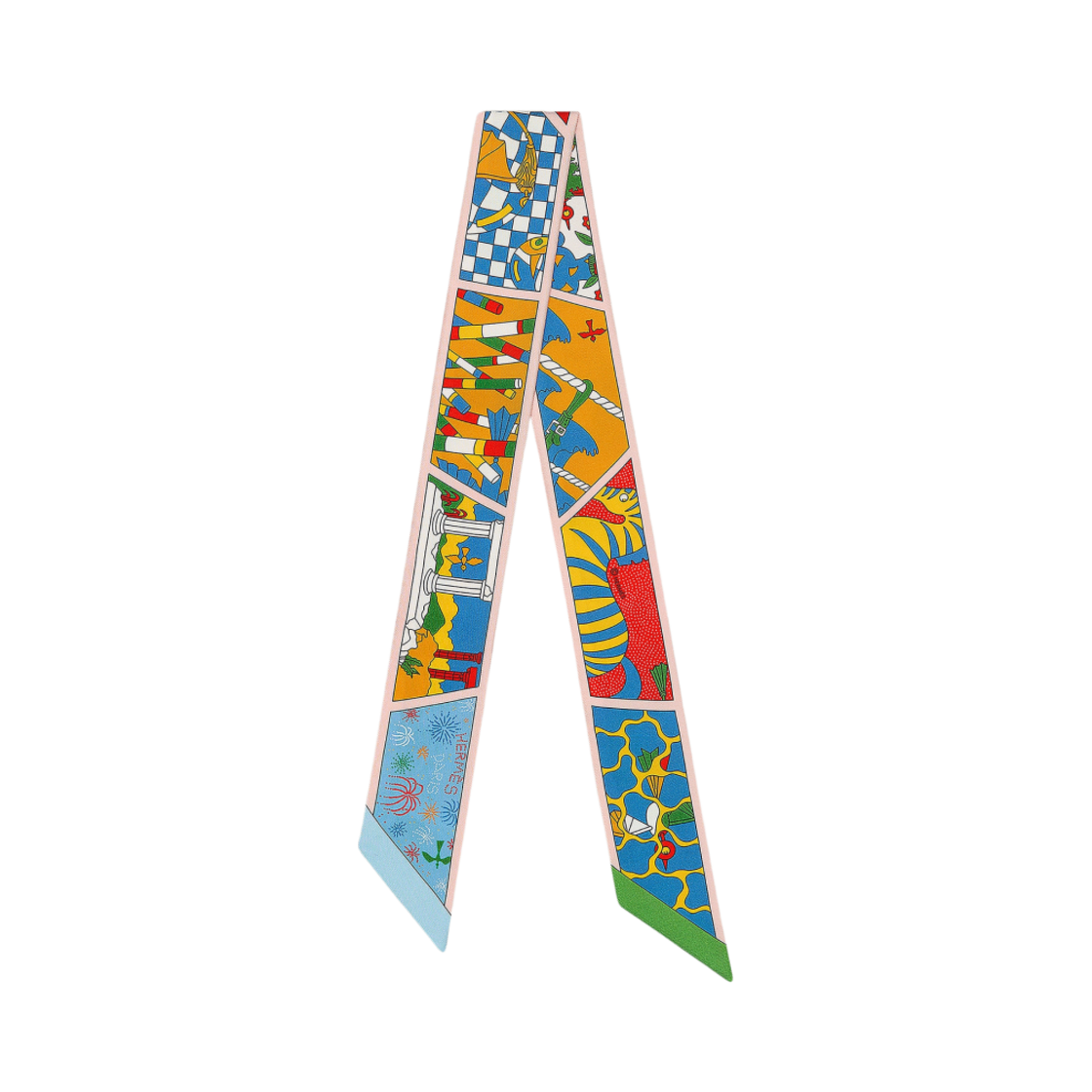 (W) 에르메스 팩토리 수이트 트윌리 로즈 빨 블루 멀티꼴로르((W) Hermes Factory Suite Twilly Rose Pale Bleu Multicolore) - 1