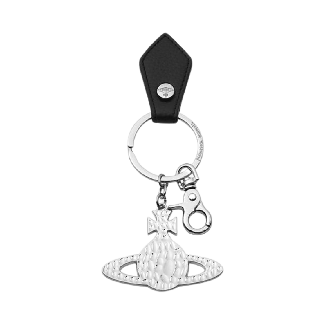 8203010SU-OM0009-N403 Vivienne Westwood Re-Vegan Biogreen Hammered Orb Keyring Silver Black