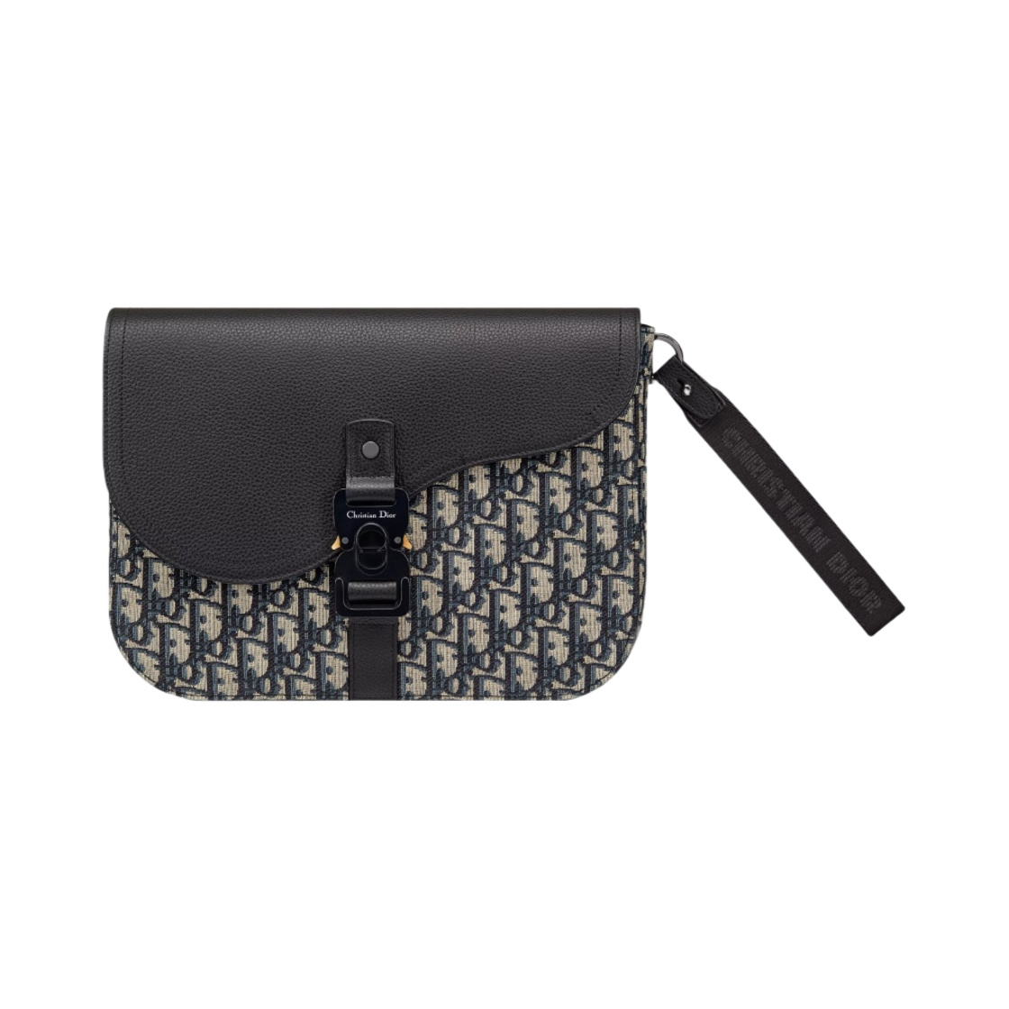 디올 새들 A5 파우치 디올 오블리크 자카드 블랙 그레인드 카프스킨 베이지 블랙(Dior Saddle A5 Pouch Dior Oblique Jacquard Black Grained Calfskin Beige Black) - 1